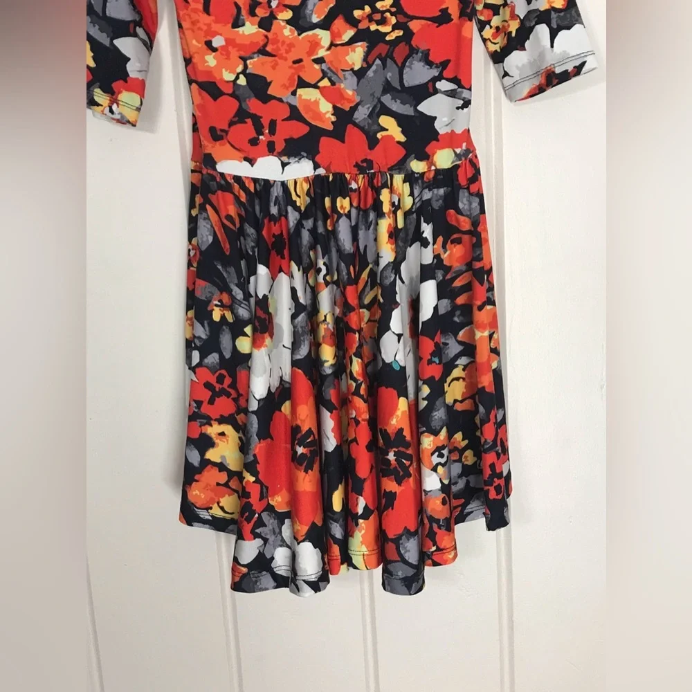 Girls Dot Dot Smile Multicolor Round Neck Graphic Flower Floral Dress 5 / 6 XS